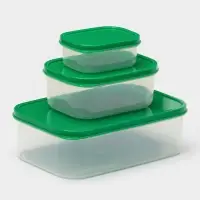 Набор контейнеров пищевых прямоугольных Доляна, 3 шт: 150 мл, 500 мл, 1,2 л, цвет зелёный