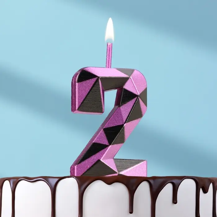 Свеча для торта &laquo;Алмаз&raquo;, цифра 2, фиолетовый металлик