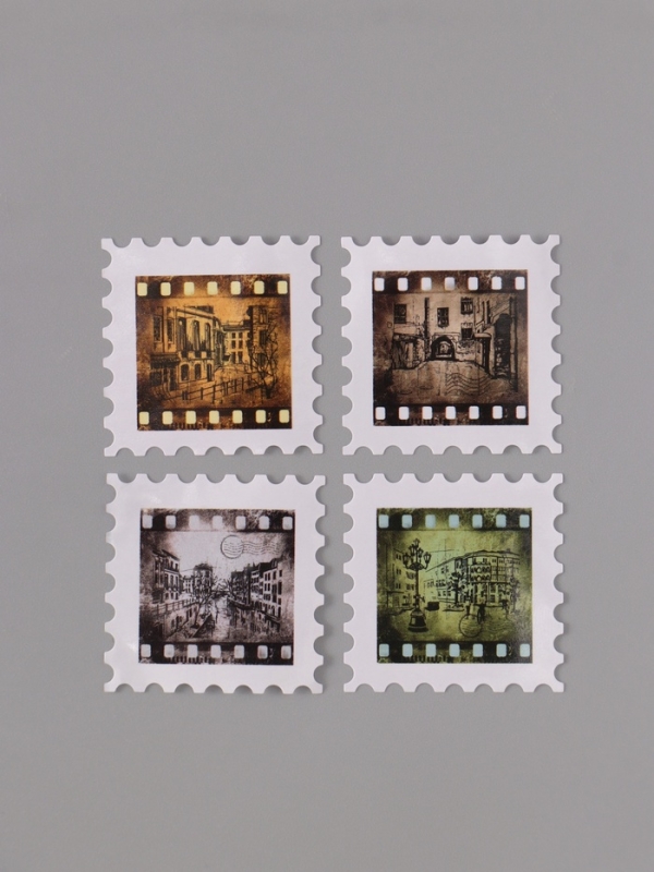 Наклейка бумага "Марки. Фотоплёнка" 3х3 см 200 шт в рулоне