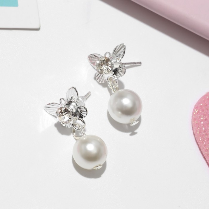 Серьги детские &laquo;Выбражулька&raquo; принцесска, бабочки с бусиной, цвет МИКС