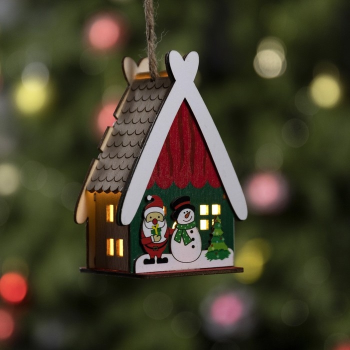 Ёлочная игрушка &laquo;Домик со снеговиком&raquo;, от батареек, свечение тёплое белое