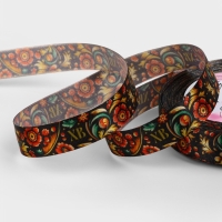 Лента атласная 15мм*25&plusmn;1ярд(23м&plusmn;1м) хохлома АУ