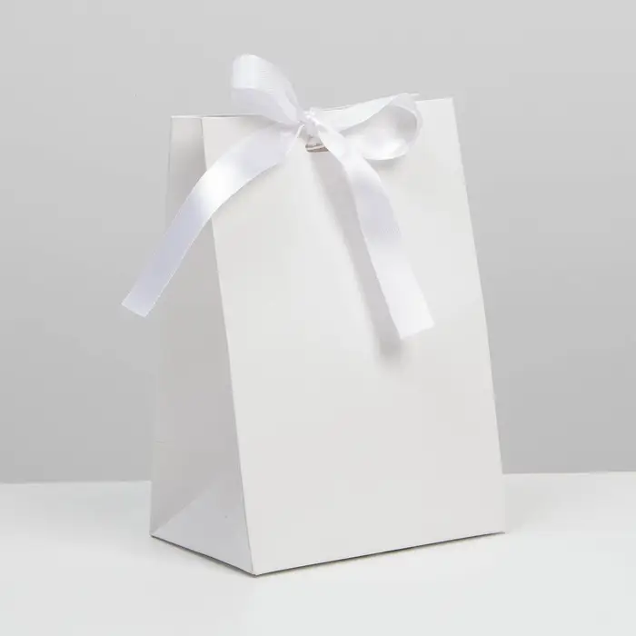 Пакет подарочный с лентой, упаковка, &laquo;Белый&raquo;, 13 х 19 х 9 см