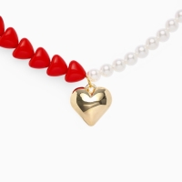 Бусы с жемчугом &laquo;Сердце&raquo; бусины, красно-белый в золоте