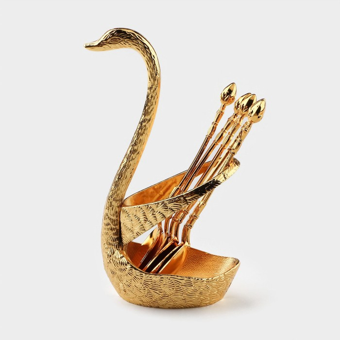 Набор ложек на подставке Magistro &laquo;Золотой лебедь&raquo;, 7,5&times;5&times;14 см, цвет золотой