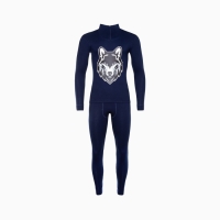 Термобельё мужское НАЧЁС (фуфайка, кальсоны) принт волк, цвет тёмно-синий, размер 50