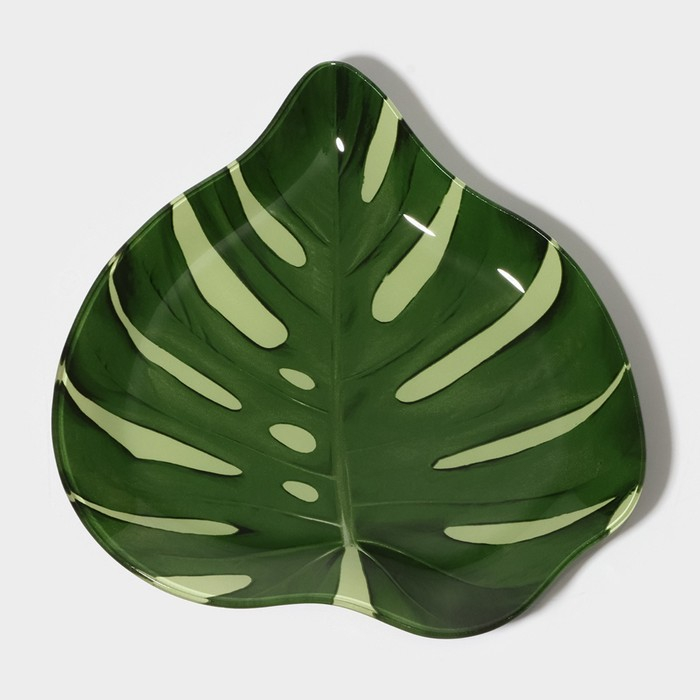 Блюдо стеклянное сервировочное Доляна &laquo;Монстера&raquo;, 21&times;21 см, цвет зелёный