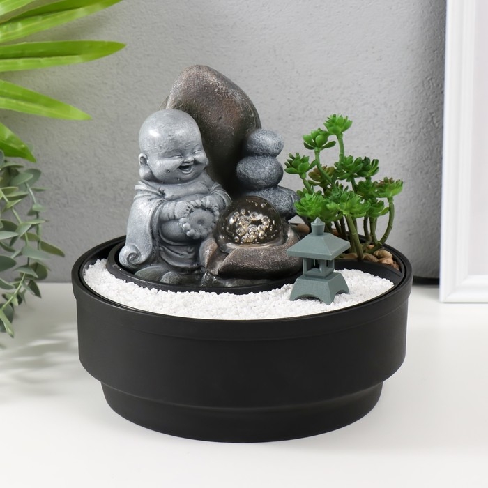 Фонтан настольный от сети, подсветка Фонтан настольный от сети, подсветка "Маленький хотей в саду Дзен" 21х21х21 см