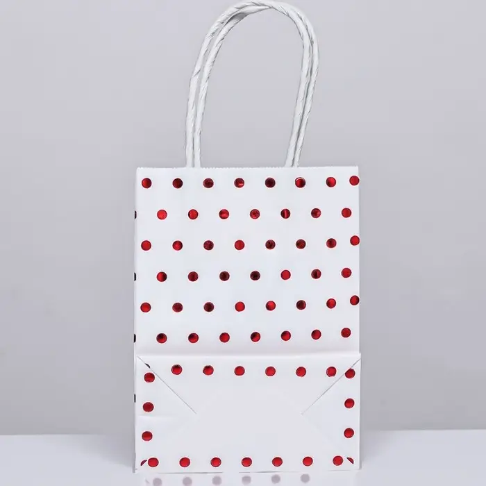 Пакет крафт с красным тиснением, круглая ручка, белый, 15 х 11 х 6 см, 120 г