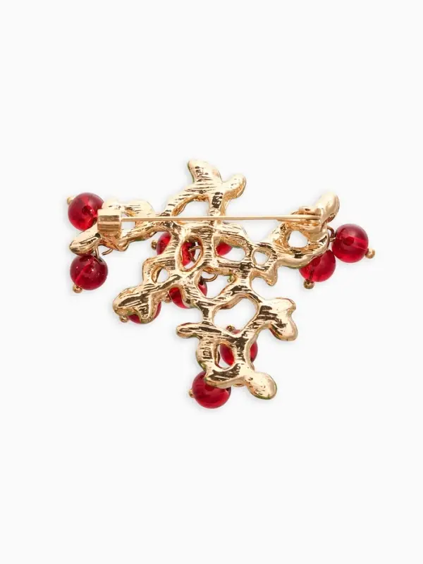 Брошь "Куст Вишни", цвет бордово-зелёный в золоте