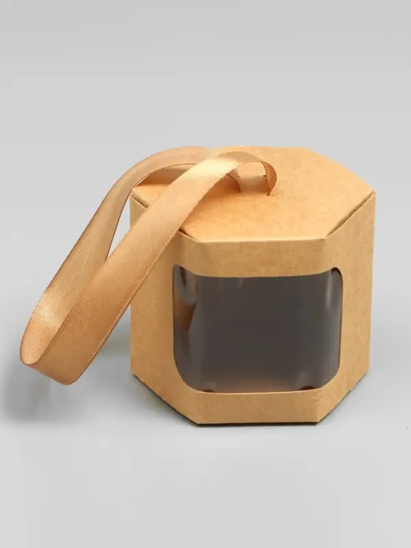 Коробка подарочная шестигранная, с окном, крафт, 12,5 х 7 х 7 см