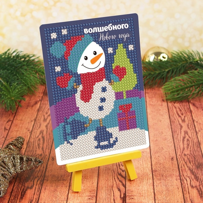 Алмазная мозаика на новый год с частичным заполнением для детей &laquo;Снеговик&raquo;, новогодний набор для творчества