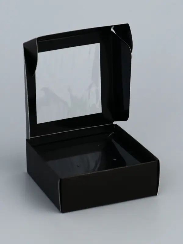 Коробка для бижутерии с PVC окном 8&times;8&times;3 см, чёрный
