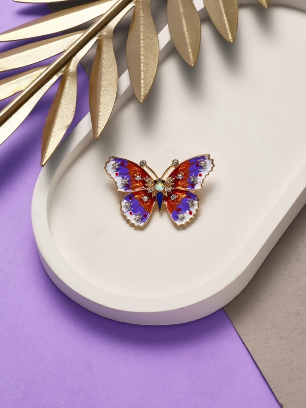 Брошь &laquo;Бабочка&raquo; мозаика малая, цветная в золоте