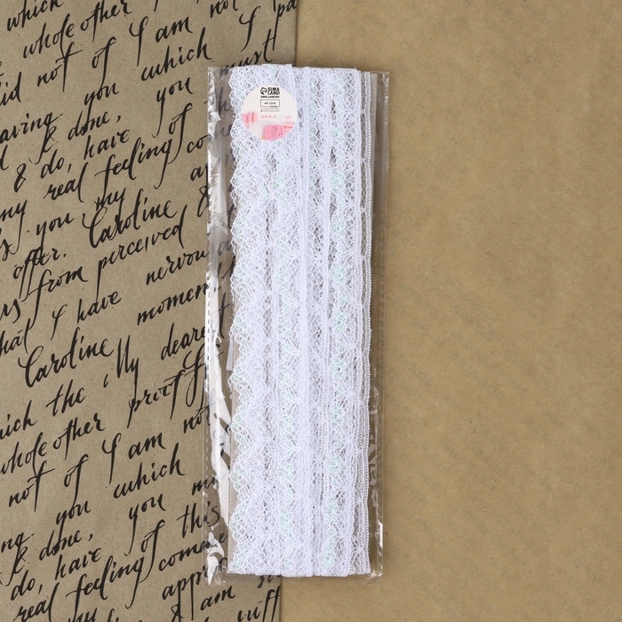 Кружево капроновое, с люрексом, 15 мм &times; 10 &plusmn; 1 м, цвет белый