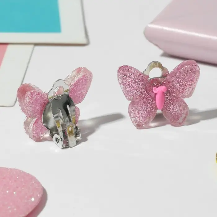 Серьги клипсы детские Выбражулька &laquo;Блестящая бабочка&raquo;, миксы