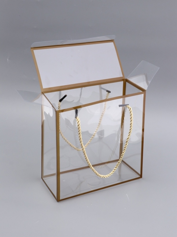 Коробка из PET с ручками, золотая, 20 х 20 х 9 см
