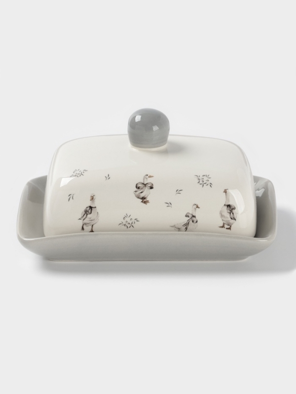 Масленка Доляна "Гуси" цвет белый  17х12х8,5 см