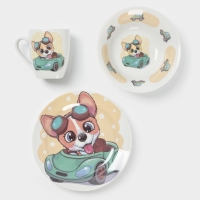 Набор посуды 3 пр. Веселый гонщик И.У. (т 175мм гл кр,сал 360мм круг,круж 210 мл Глория)