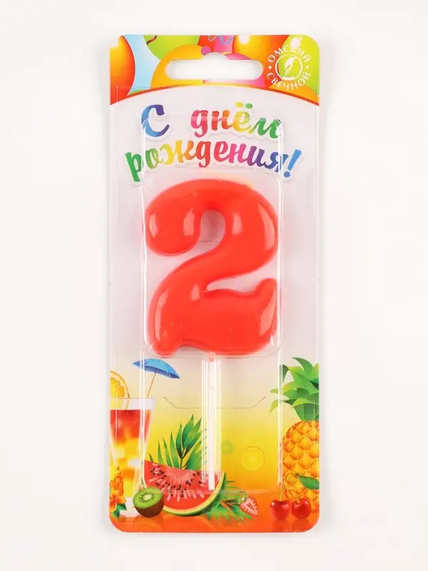 Свеча в торт &laquo;Красная&raquo;, цифра 2