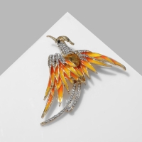 Брошь &laquo;Птица&raquo; феникс, цвет бело-жёлтый в золоте