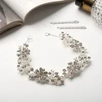 Аксессуар для волос &laquo;Долорес&raquo;, цветы веточки капельки, 23.5&times;2 см, серебро