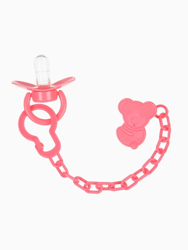 Пустышка классическая, с держателем, +0мес., цвет розовый