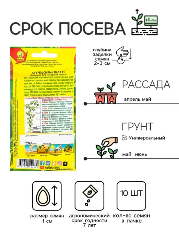 Семена Огурец "Сытый папа F1", 10 шт