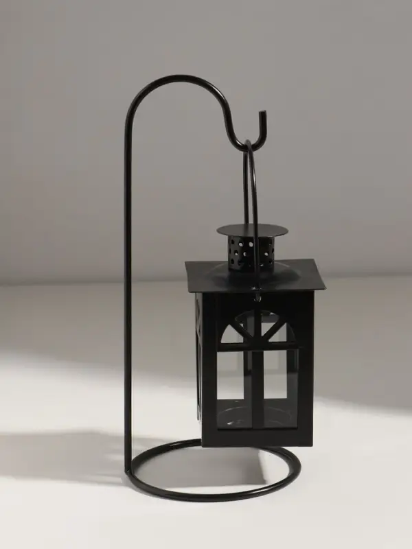 Подсвечник металл 1 свеча "Фонарь с подставкой" черный 23,5х10х10 см