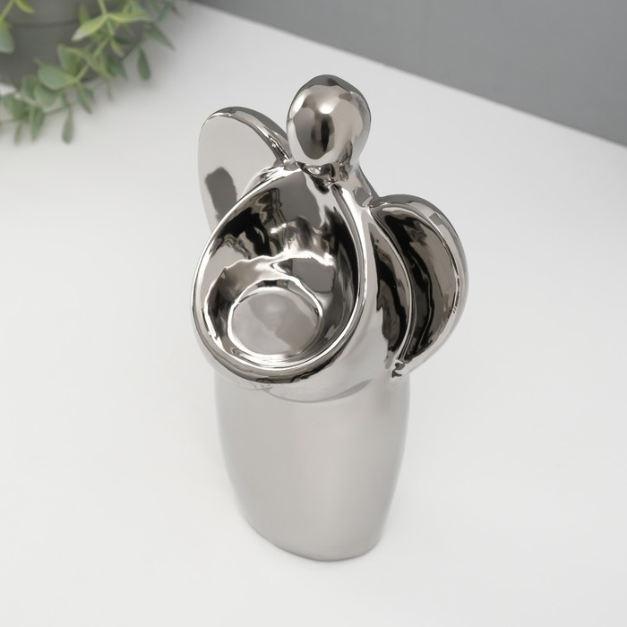 Подсвечник керамика на 1 свечу "Ангел" d=3,5 см серебро 14х9,5х25 см