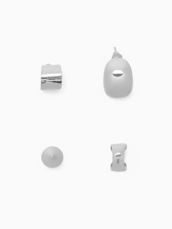 Набор серьги и каффы 4 шт. &laquo;Фигуры&raquo; объёмные, цвет серебро