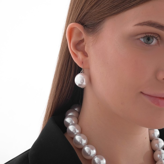 Набор 2 предмета: серьги, бусы &laquo;Жемчуг&raquo; крупные бусины, цвет белый, 43 см