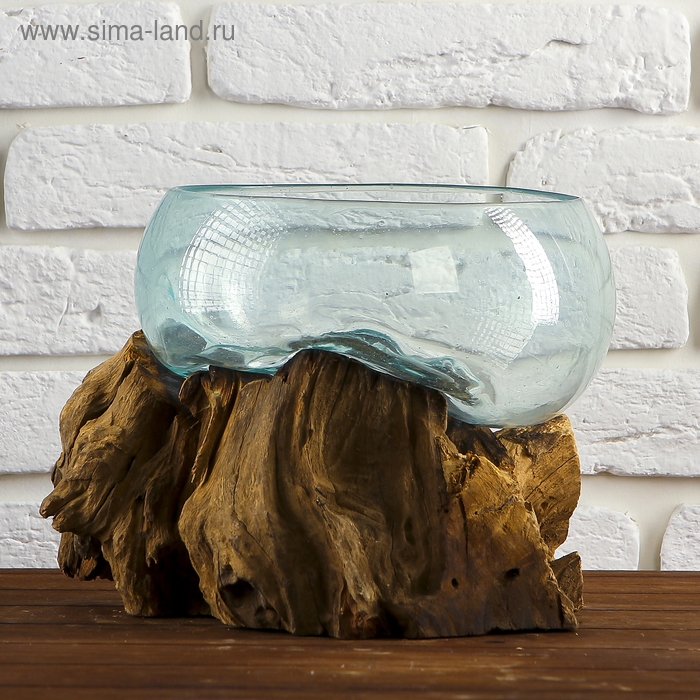 Вазон стекло на дереве "Забота" 20х25х25 см, МИКС