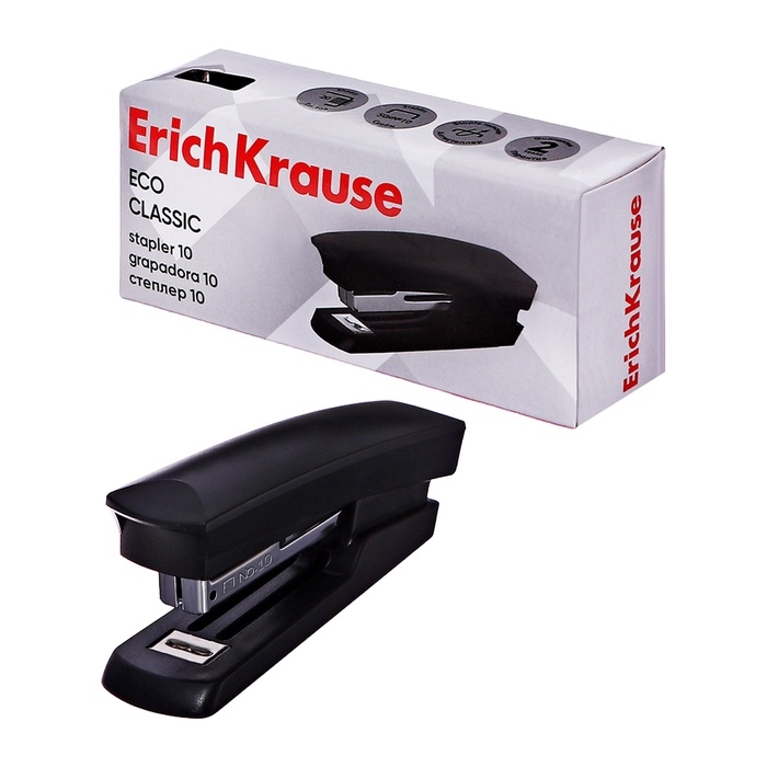 Степлер ErichKrause ECO № 10, до 20 листов, компактный, встроенный антистеплер, чёрный Степлер ErichKrause ECO № 10, до 20 листов, компактный, встроенный антистеплер, чёрный
