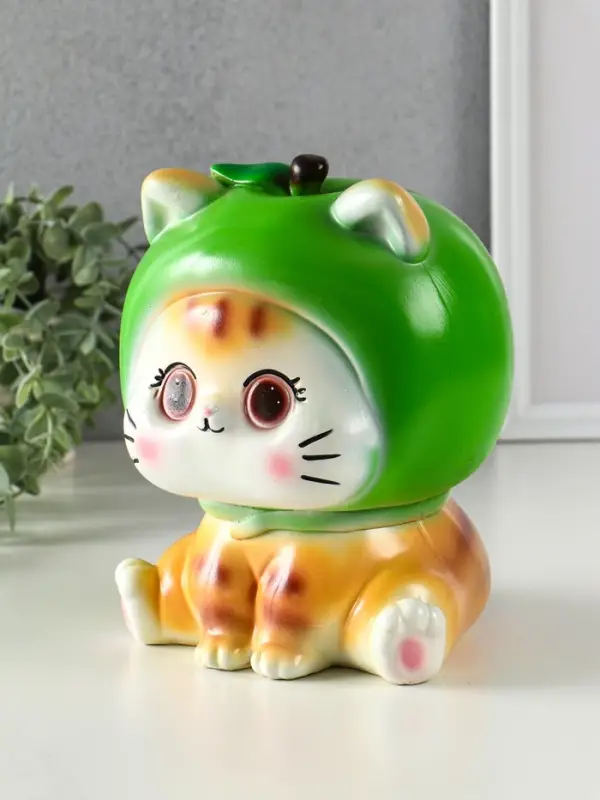 Копилка "Кот в костюме яблоко"зелёный, 21х17х17 см
