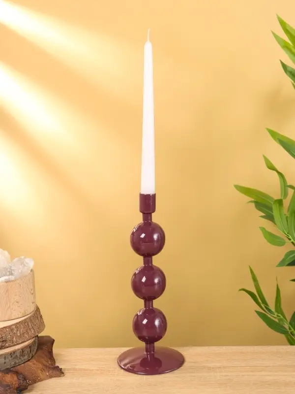 Подсвечник на 1 свечу текстурный "Баклажановый" с 3 сферами 10х10х25 см