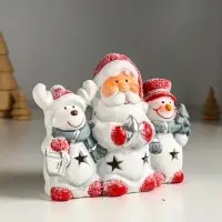 Сувенир керамика свет "Дед Мороз, снеговик и лосик" 15,5х5,8х11,5 см