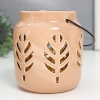 Подсвечник керамика на 1 свечу "Фонарь. Листья" внутри золото МИКС 11,5х9,5х9,5 см