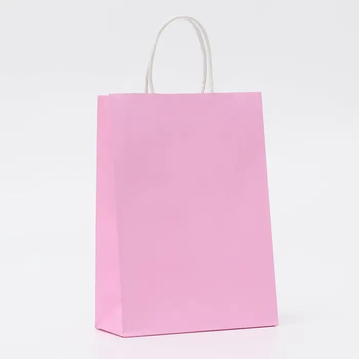 Пакет крафт розовый, круглая ручка, 18&times;8&times;25 см, 120 г