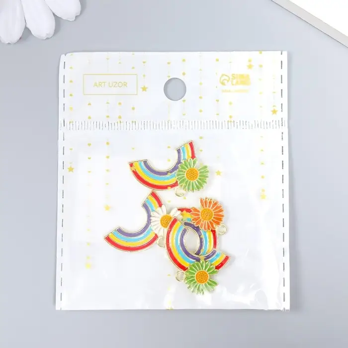 Декор для творчества металл, эмаль "Радуга с ромашкой" золото МИКС 1,8х2,5 см