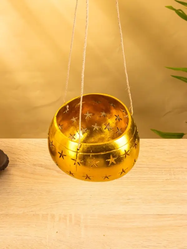 Подсвечник подвесной из кокоса, 14&times;14&times;10 см, золото