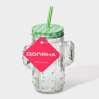 Кружка стеклянная с крышкой и трубочкой Доляна «Кактус», 450 мл, 11×7×15 см Кружка стеклянная с крышкой и трубочкой Доляна «Кактус», 450 мл, 11×7×15 см