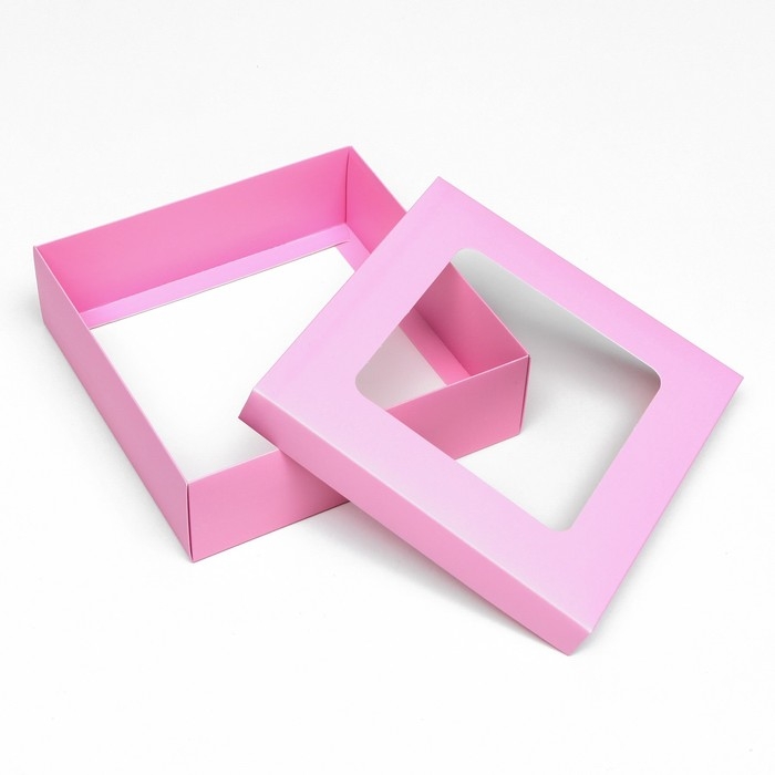 Коробка подарочная складная, упаковка, крышка-дно, розовая, с окном 20 х 20 х 6 см Коробка подарочная складная, упаковка, крышка-дно, розовая, с окном 20 х 20 х 6 см