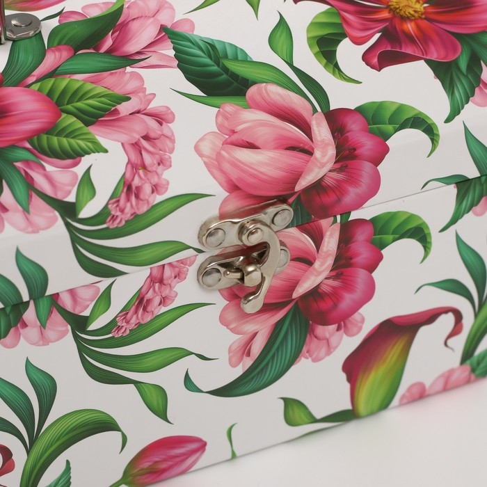 Шкатулка картон сундучок Шкатулка картон сундучок "Яркие цветы" набор 3 шт 26х18х16,5 24х16х14,5 22х14х12,7 см