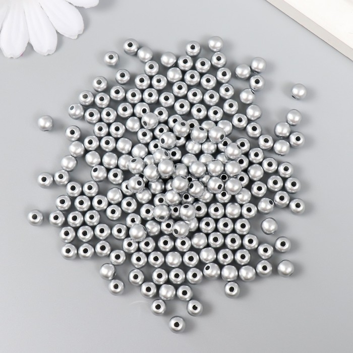 Набор бусин Набор бусин "Рукоделие" пластик, диаметр 6 мм, 25 гр, серебряный