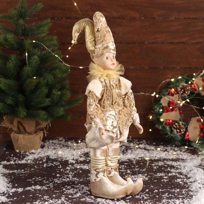 Новогодний шут "В блестящем костюме" двигается, 48х16 см, золото