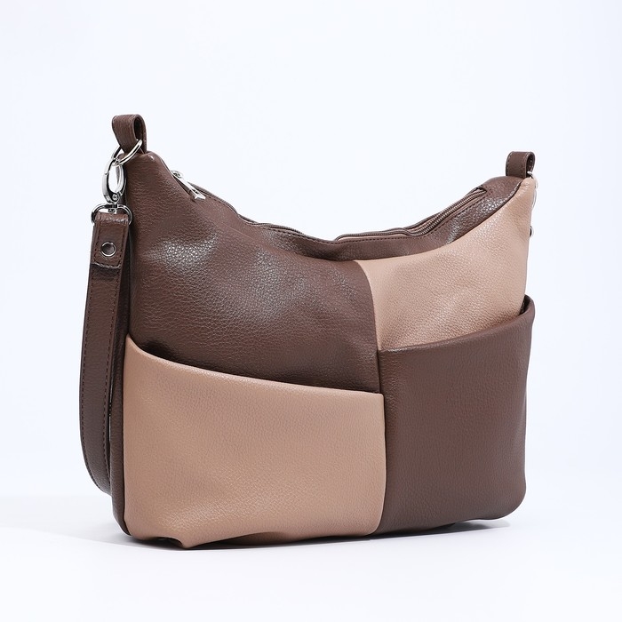 Сумка кросс-боди RICHET на молнии, наружный карман, цвет коричневый/бежевый