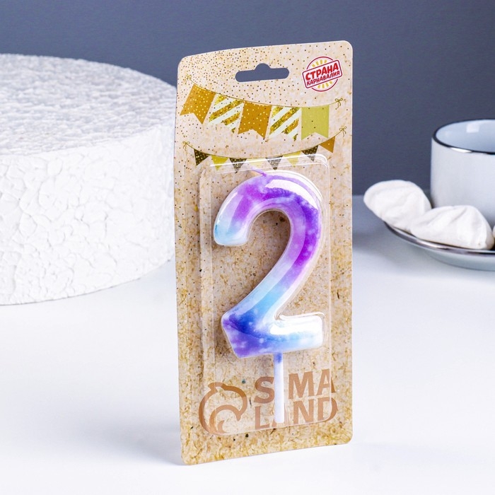 Свеча в торт на шпажке Свеча в торт на шпажке "Галактика", цифра 2, 9 см, ГИГАНТ