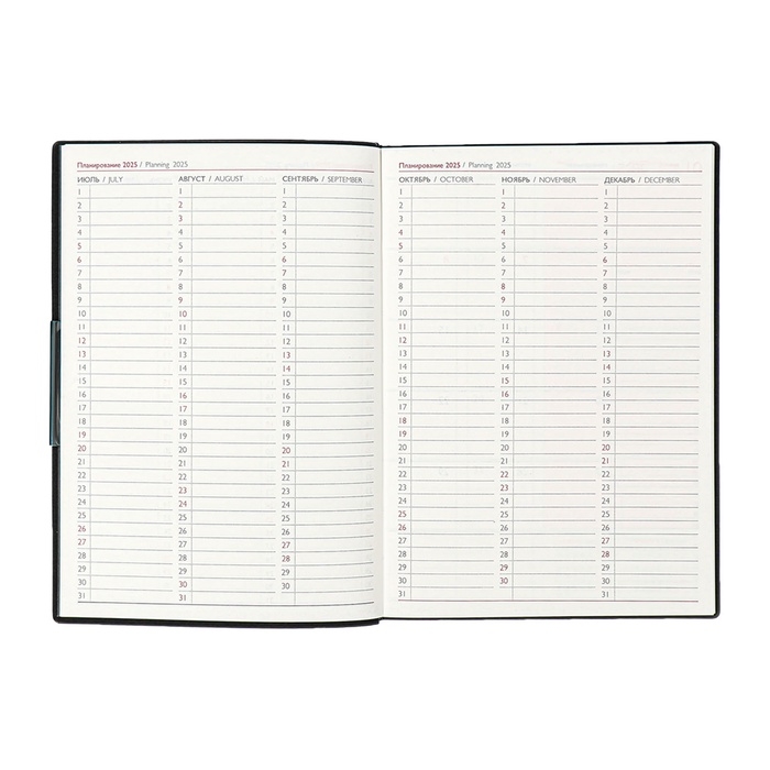 Еженедельник датир 2025г мягк обл иск кож А6+ 80л ESCALADA, тис ф, кр бл 70 г/м&sup2;, чёрный