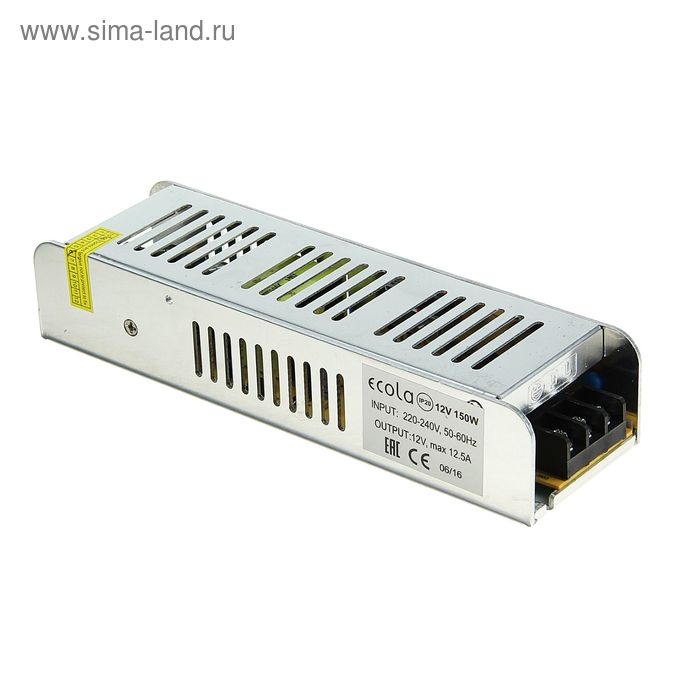 Плоский блок питания Ecola для светодиодной ленты 12 В, 150 Вт, IP20 Плоский блок питания Ecola для светодиодной ленты 12 В, 150 Вт, IP20